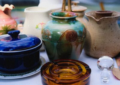 A vibrant collection of ceramic and glass vases showcasing artistic designs.