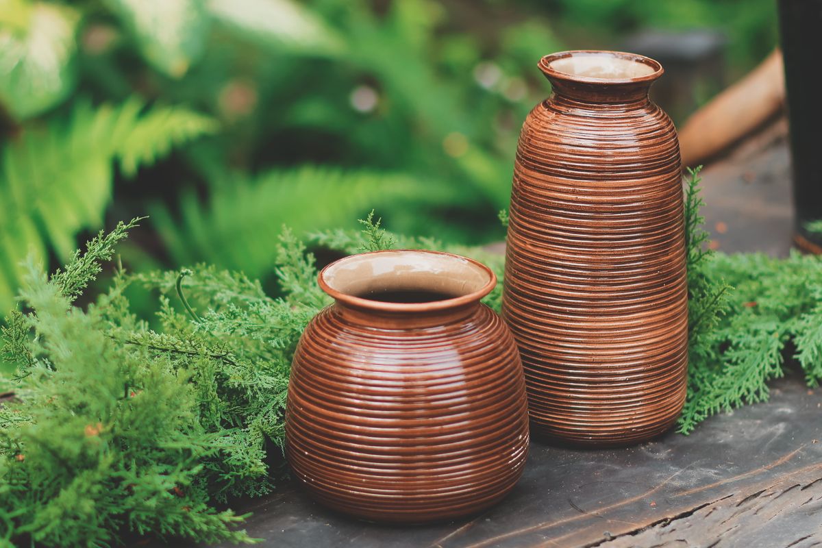Ceramic vase with foliage